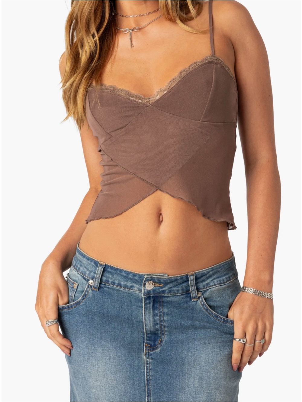 Edikted Crossover Crop Mesh Tank Size Small